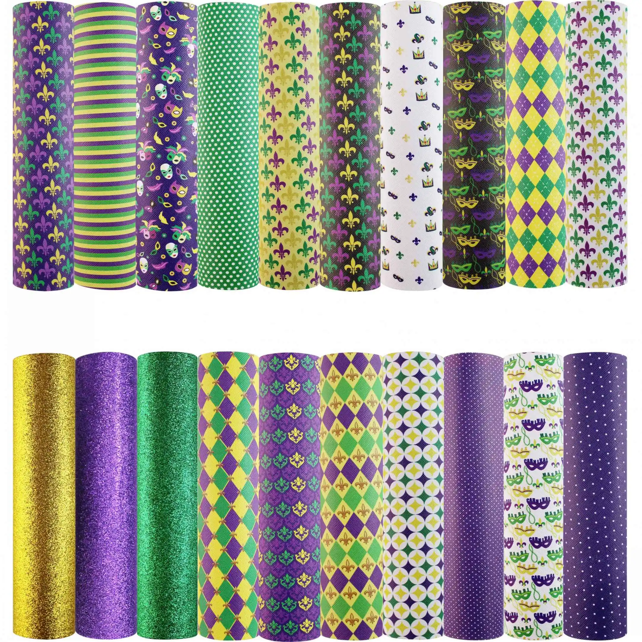 
DIY Carnival Theme Pattern Faux Leather Fabric Sheet Glitter Synthetic Leather Sheet For Bag Craft 