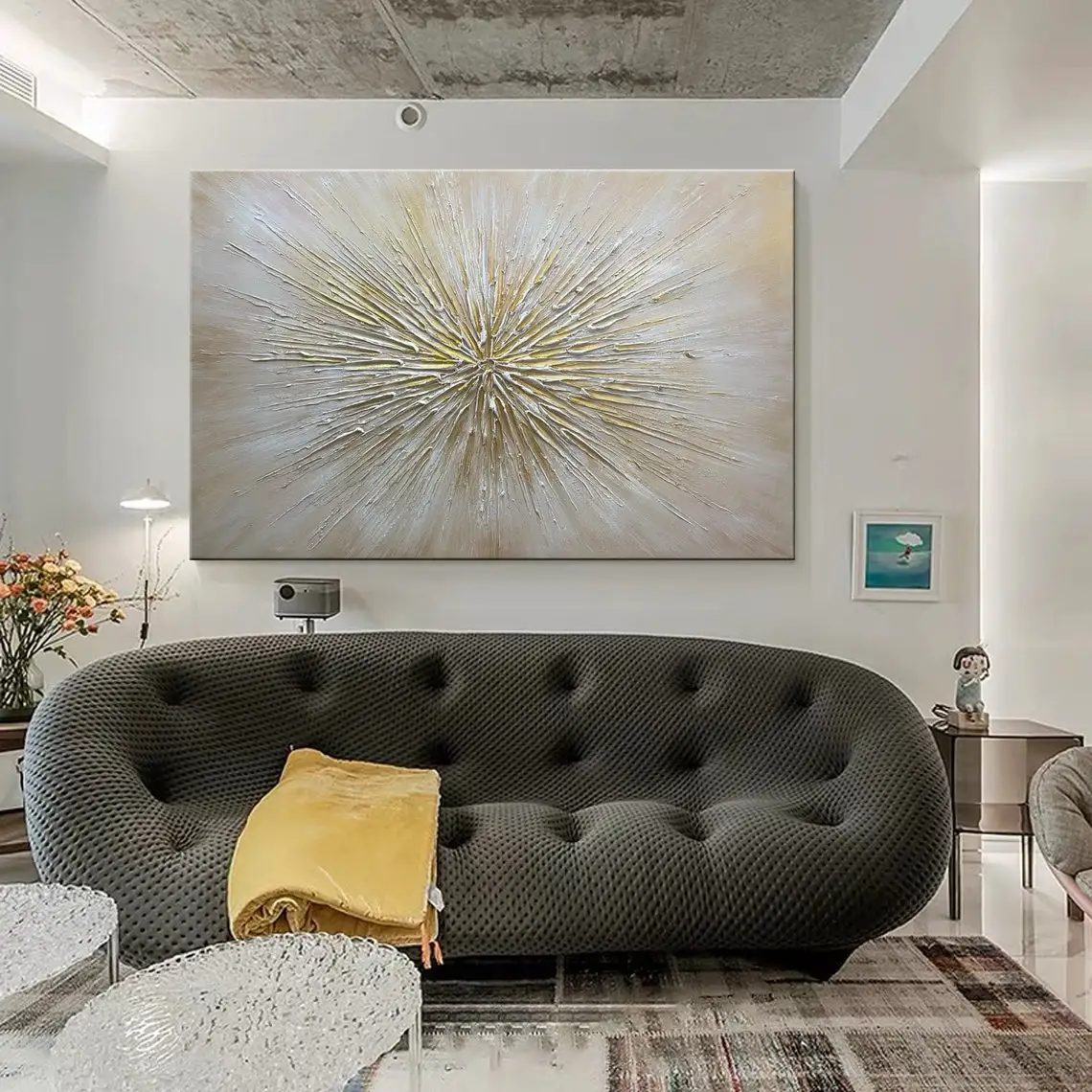 SQ Abstract Gold Foil Painting on Canvas Large Minimalist Painting Gold Texture Personalized Gift Modern Living Room Decor