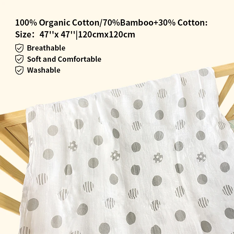 Customize 2 Layers muslin swaddle blankets oeko cotton fabric muslin baby swaddle blanket for sale