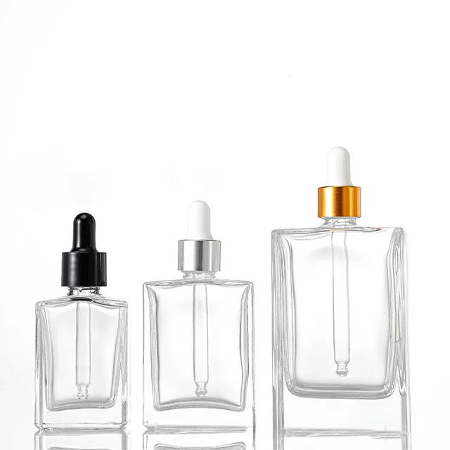 PUTIAN  wholesale 15ml 30ml 50ml 100ml square clear glass dropper bottle rectangle for essential oil