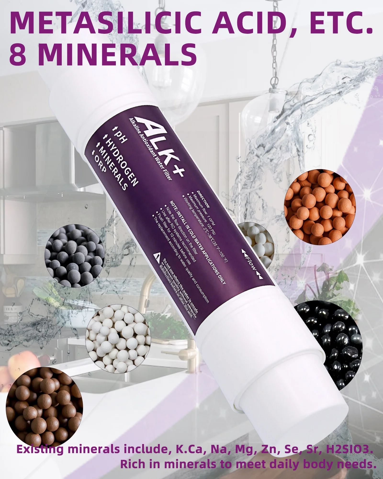 Food grade patent hydrogen mineral alkaline water filter cartridge T33 inline alkaline water filter cartridge