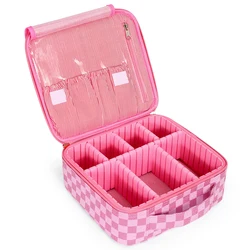 Larger Capacity Water-resistant Brown Checkered Travel Cosmetic Bag Travel Organizer Toiletry Makeup Storage Bag For Ladies