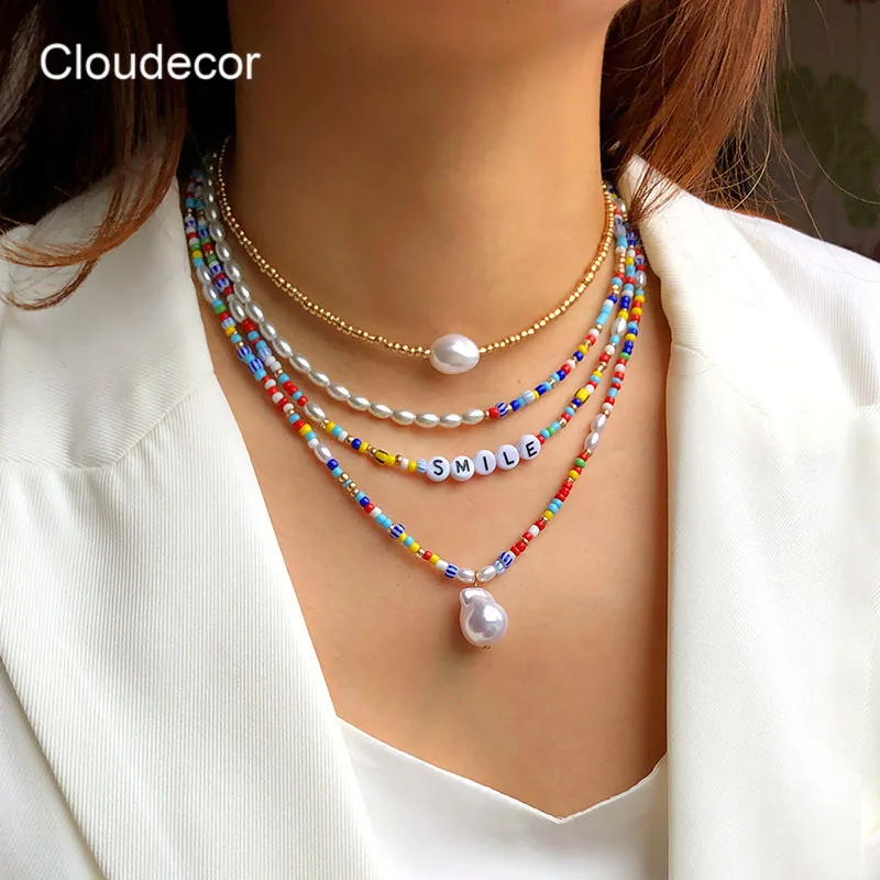 Summer 2021 Jewellery Layered Choker Necklaces Sets For Women Beaded Necklace Set Women Boho Beads Pearl Necklace