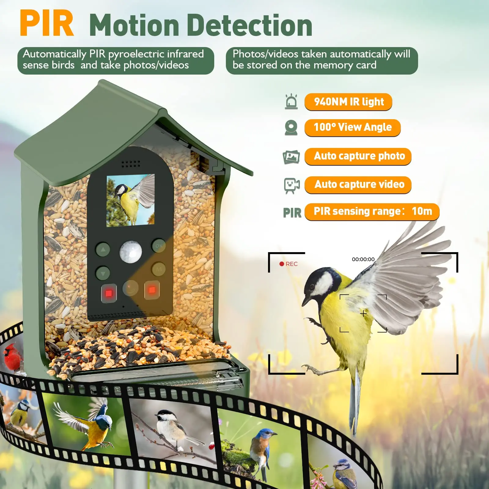 Wholesale rechargeable night vision smart bird feeder camera window squirre humming automatic bird feeder