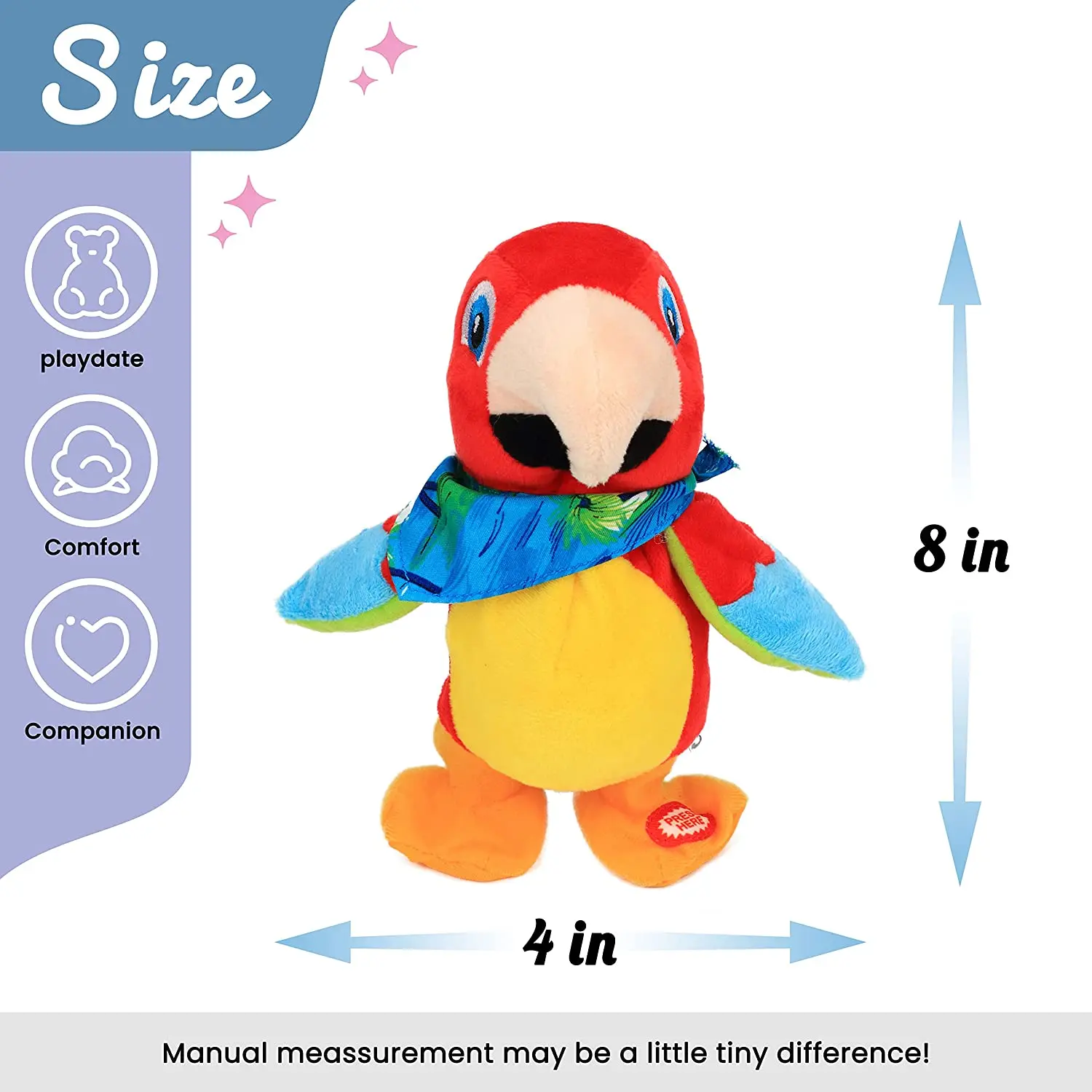 Talking Parrot Repeats What You Say Walking Electric Interactive Animated Toy Speaking Plush Buddy Gift for Toddlers Birthday