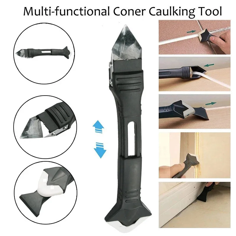3 in 1 Caulking Tool Kit Silicone Sealant Finishing Tool Grout Scraper Caulk Removal Tool