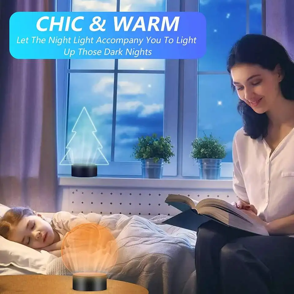 Mini Led night light base acrylic 3d led lamp touch base with usb cable and remote control for decoration