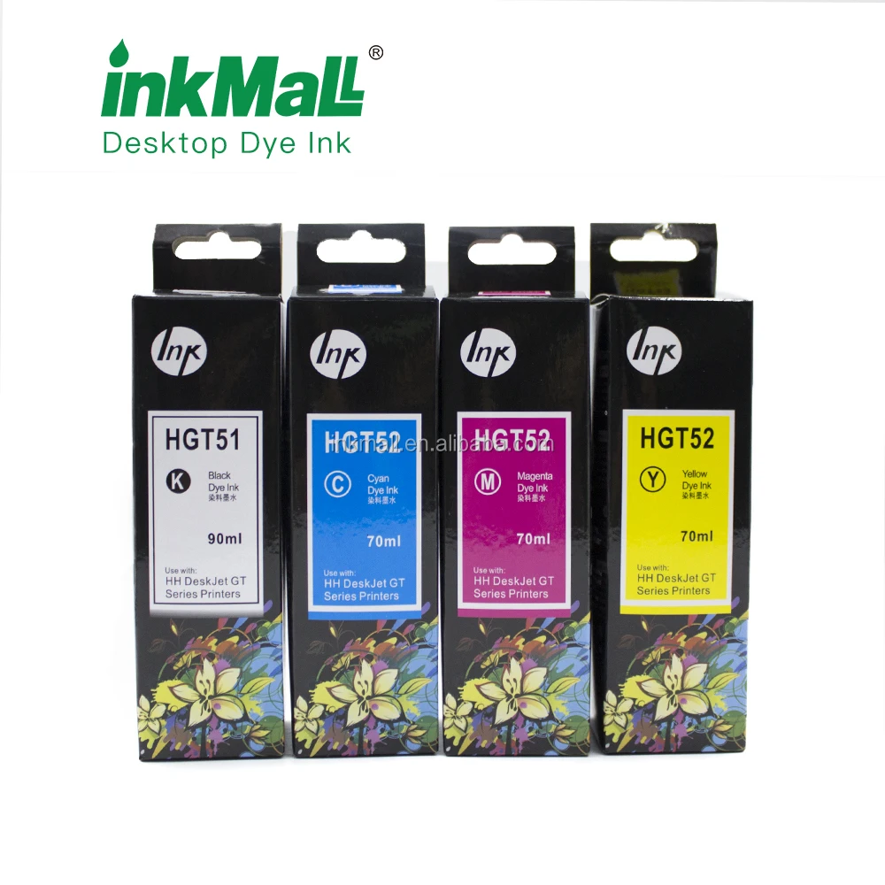 InkMall Factory Wholesale High Quality HP GT51BK GT52C GT52M GT52Y Dye Ink for HP Deskjet GT Series Inkjet Printer