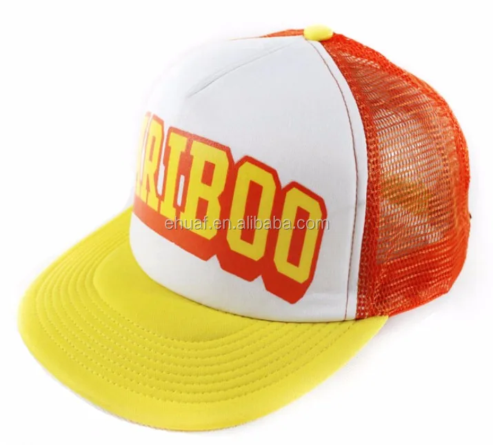 Printed advertising promotional mesh flat bill snap back hat flat brim hip hop custom logo print cap