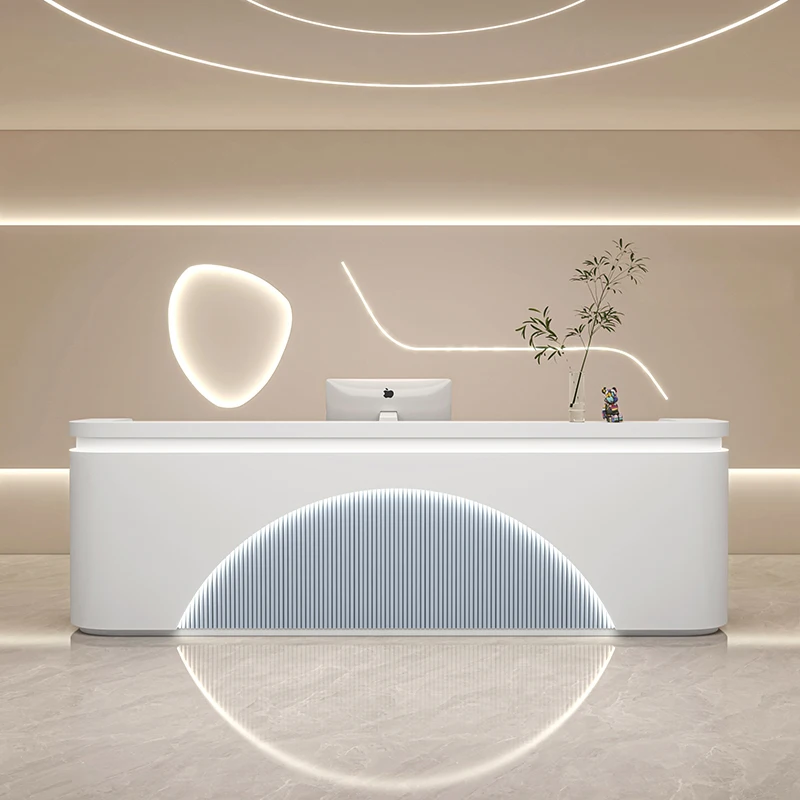 Белый МДФ гостиничный вестибюль многофункциональное хранение салона красоты офисная мебель можно настроить кассу стойка регистрации