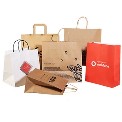 Custom Your Own Logo Eco friendly take away brown kraft shopping bag with own logo handle