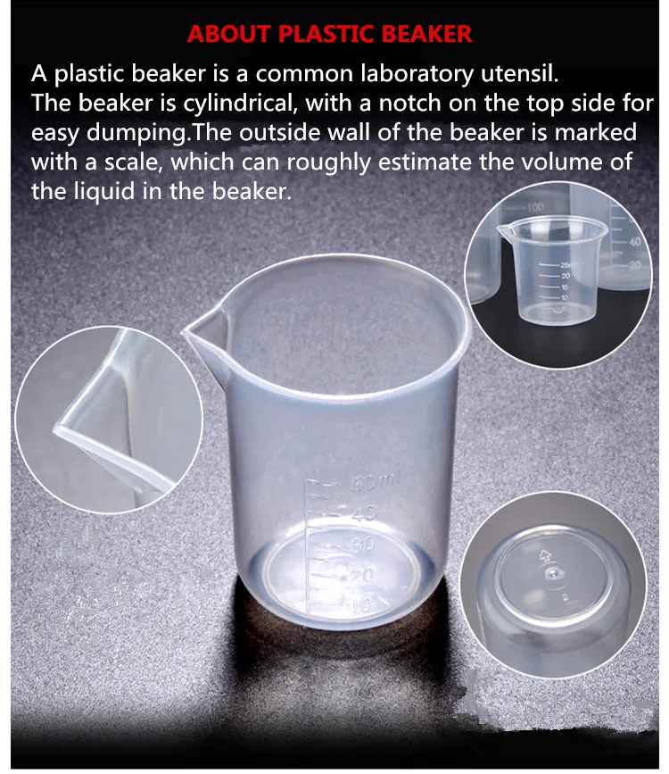 HAIJU LAB Factory Wholesale 25ml 50ml 100ml 150ml 250ml 300ml 500ml 1000ml Graduated Measuring Cups Plastic Beaker