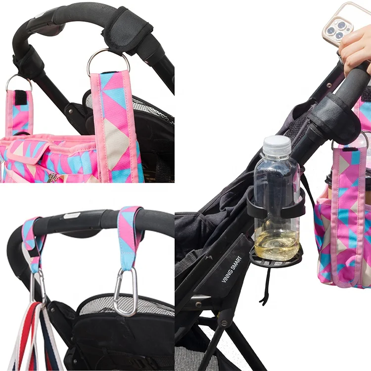 Custom Print Stroller Caddy Organizer Accessories Diaper  Non Slip Straps With Insulated Cup Holder Baby Stroller Bag