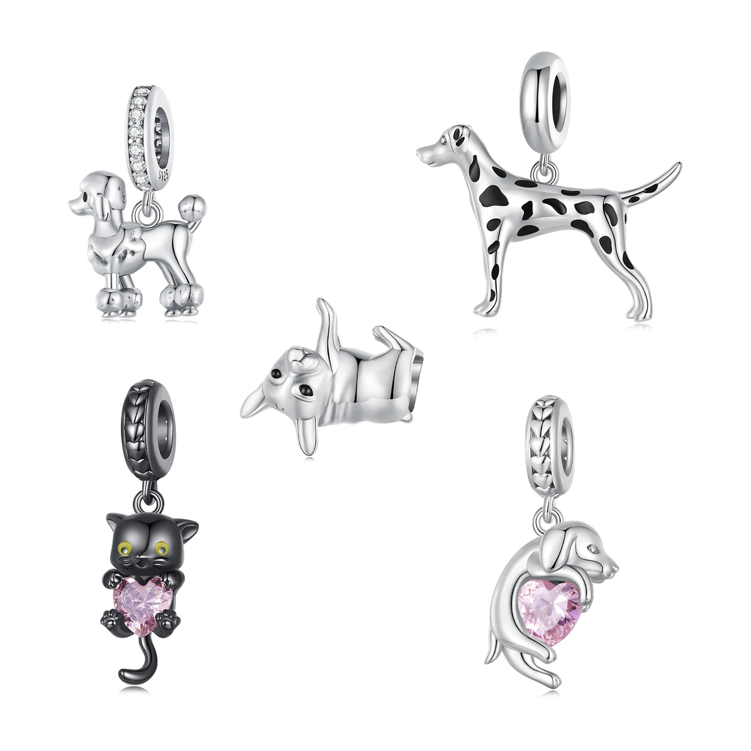 925 Sterling Silver Beads Dog Charms Dog Pendants Cat Charms Cat Pendants for Bracelet Necklace