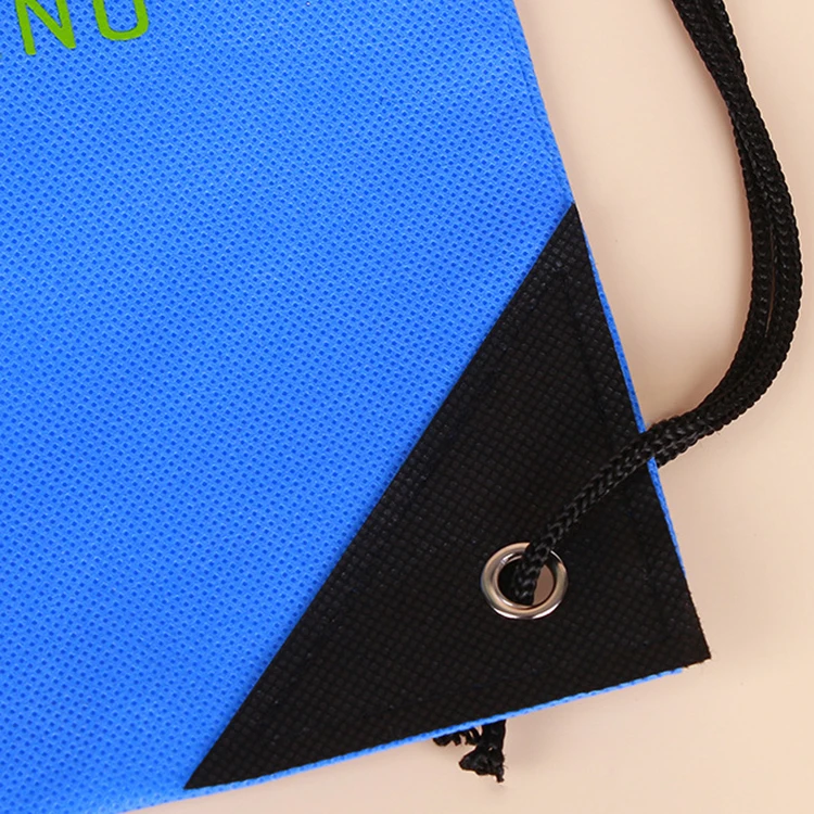 Wholesale eco friendly blue color 80gsm non woven drawstring backpack bag for students