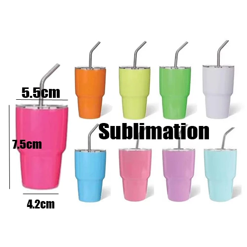 2oz Shot Glasses Tumbler Sublimation Stainless Steel Cup Wine Alcohol Metal Mini Tumbler with Straw and Lid