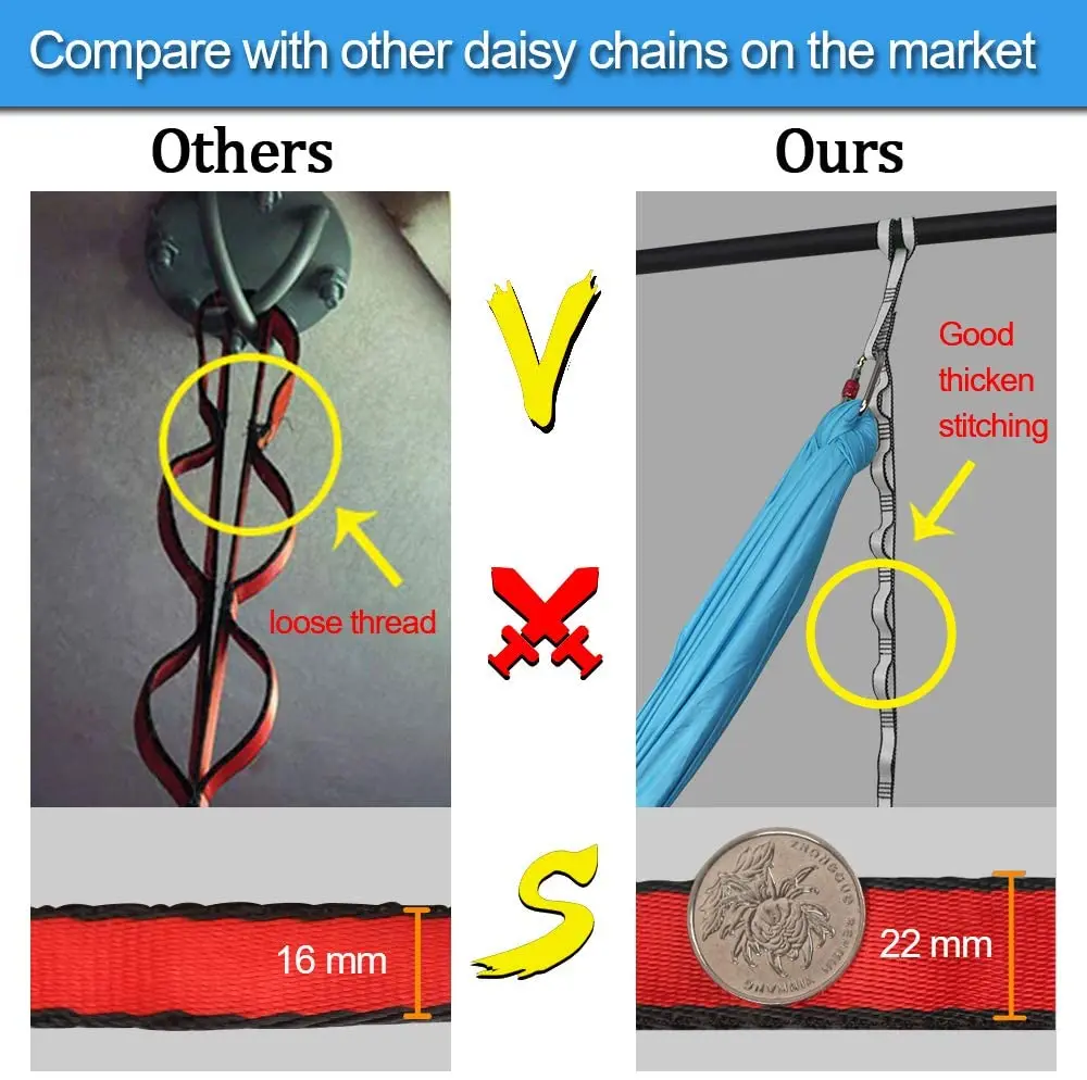 BSCI factory custom Climbing Strap Nylon webbing Adjustable Strap Rope 8 loops Yoga Extend Belt Daisy Chain