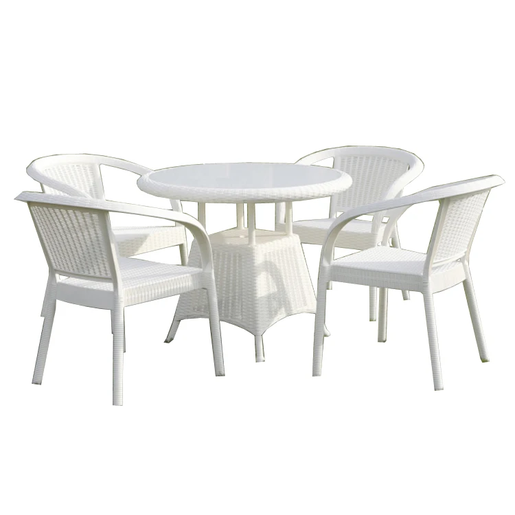 
Outdoor Garden Patio Leisure White 5PC Plastic Table and Chair Set 