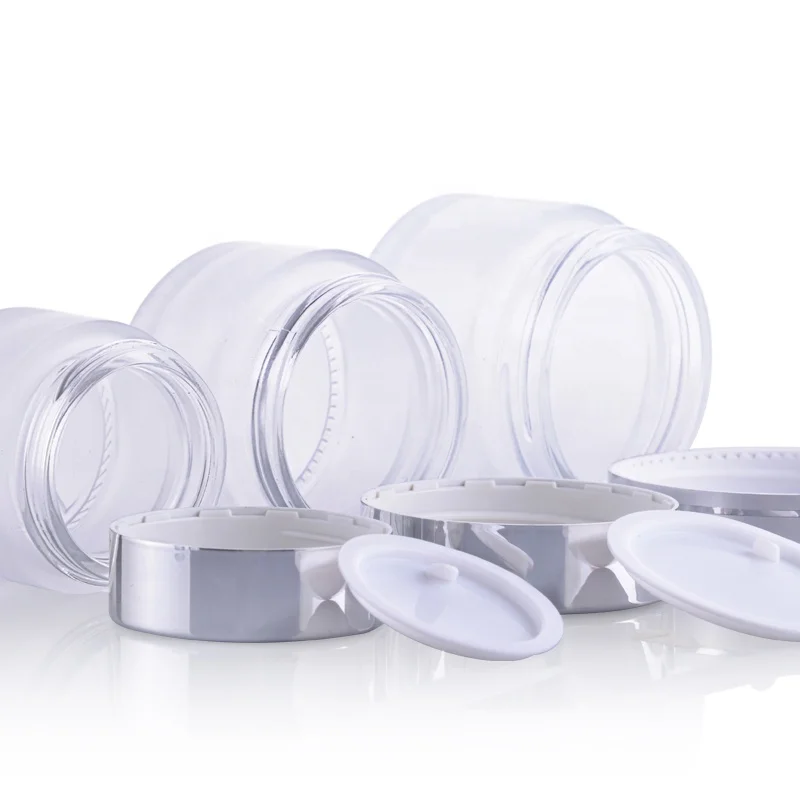 Wholesale 5g 10g 15g 20g 30ml 50ml 100ml 200ml storage luxury round cosmetic cream uv silver frosted glass jar with lid