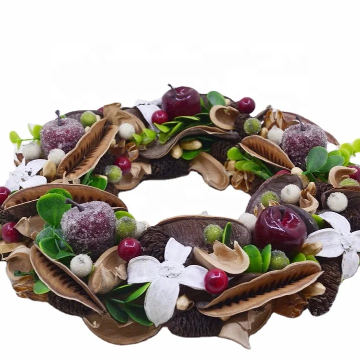 2021 new hot sale chirstmas wreath natural material apple green leaves wholesale wreath