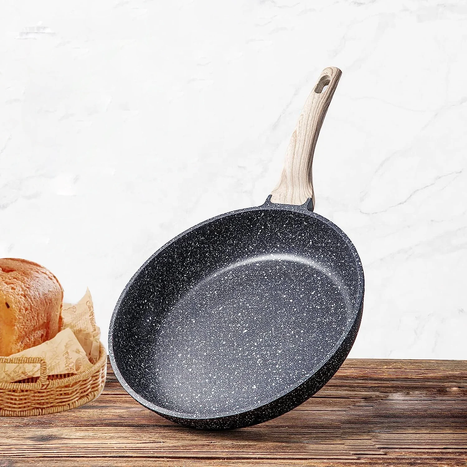 WUJO Wholesale Classic Nordic Granite Inductive Aluminum Non-Stick Wok Saute Cooking Cast Iron Frying Pan