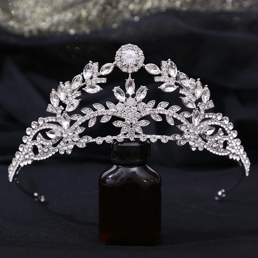 5A Cubic Zirconia Wedding Tiaras and Crown for Women Small Bride Floral Headpiece Sweet 16 Quinceanera Hair Jewelry
