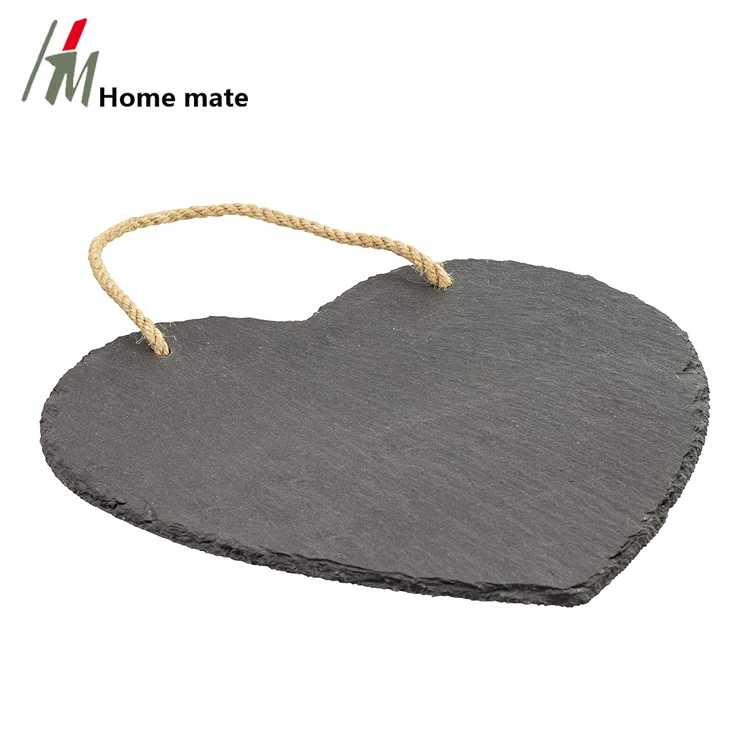 Decorative Slate with Retaining Rope as Name Plate Door Sign Slate Memo Board Heart Shape for Writing