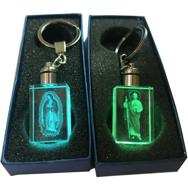 customized carved Our Lady of Guadalupe San Judas Tadeo carabiner religious key chains with flashlight