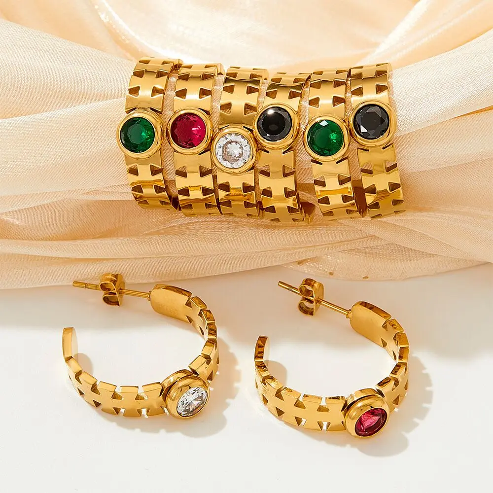 Hot Selling Stainless Steel Fish Bone Earrings Retro Court Style Color Natural Healing Stone Elegant Earrings For Women Girls