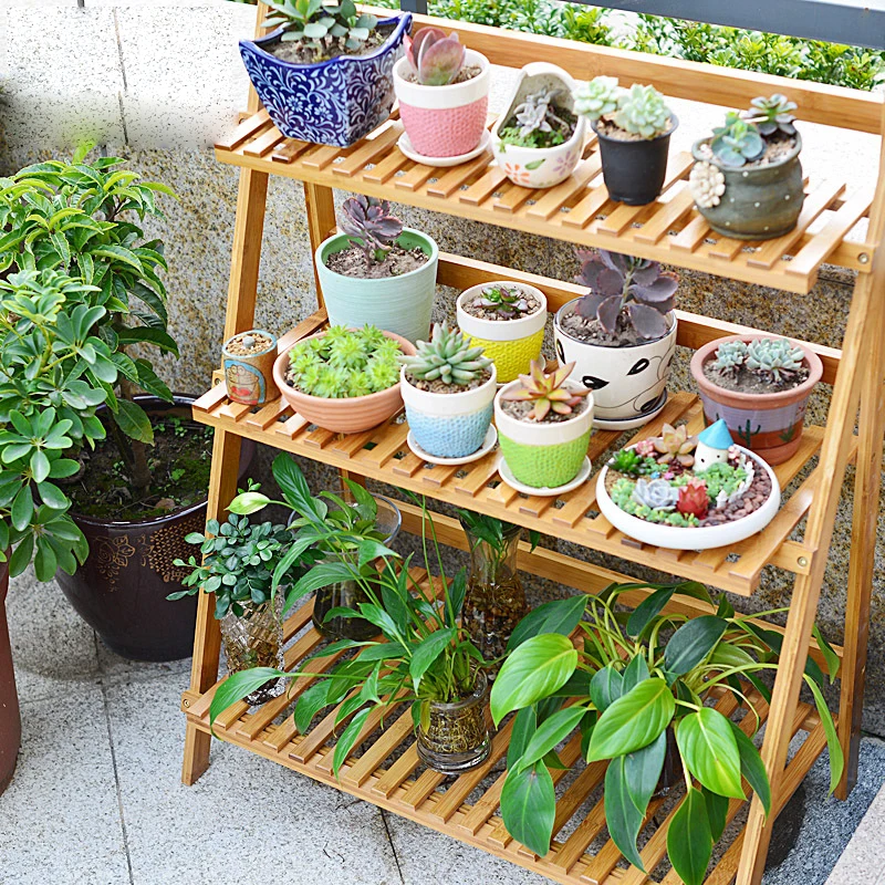 Custom Foldable Balcony Flower Stand Wooden Multi-Layer Indoor Floor Living Room Plant Stand