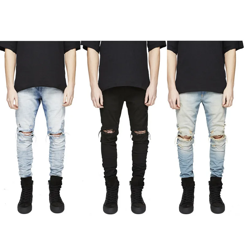 
New Style High Quality Biker Ripped Distressed Jeans Wear Mens Fashion Denim Skinny Trousers Jeans Men Mans Jeans Skinny  (1600229408737)