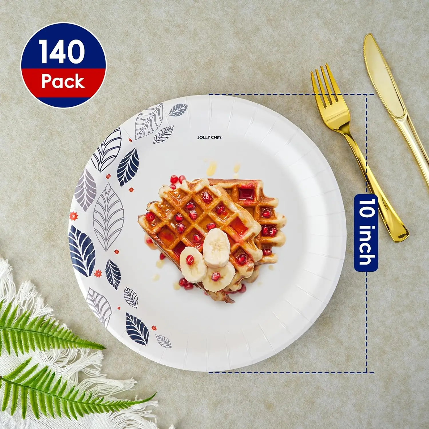 Paper Plates 10 inch Soak Proof, Cut Proof, Heavy Duty Leaf Printed Disposable Paper Plates for Everyday Use