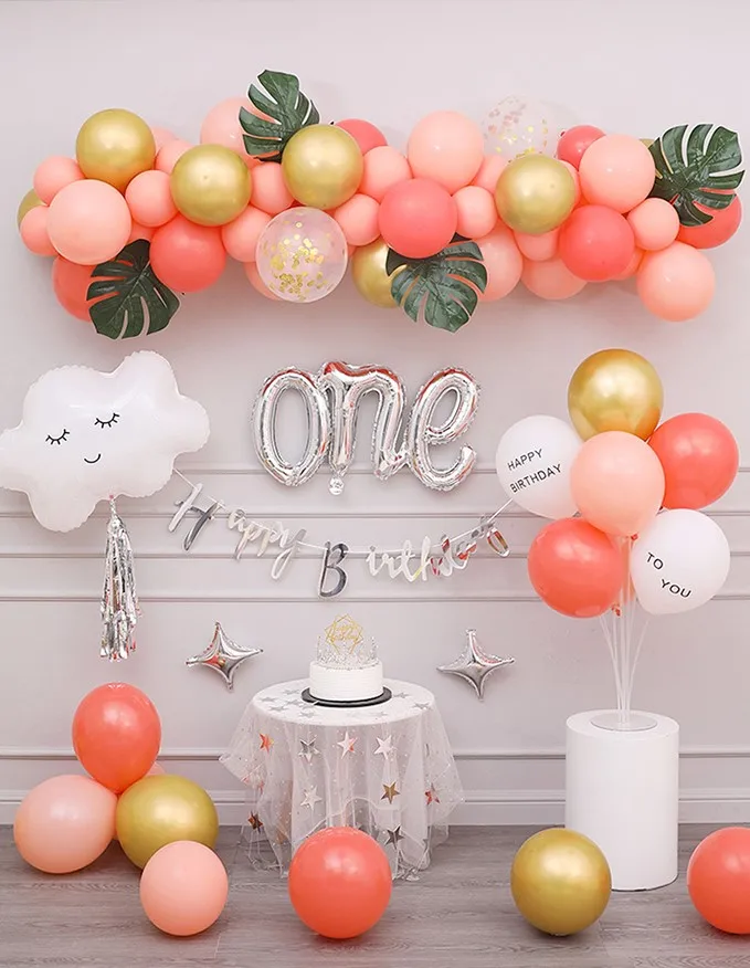 Kids Birthday Party 1st Cloud  One Foil and Latex Party Birthday Balloons Garland Kit for Boy and Girl Birthday Decoration