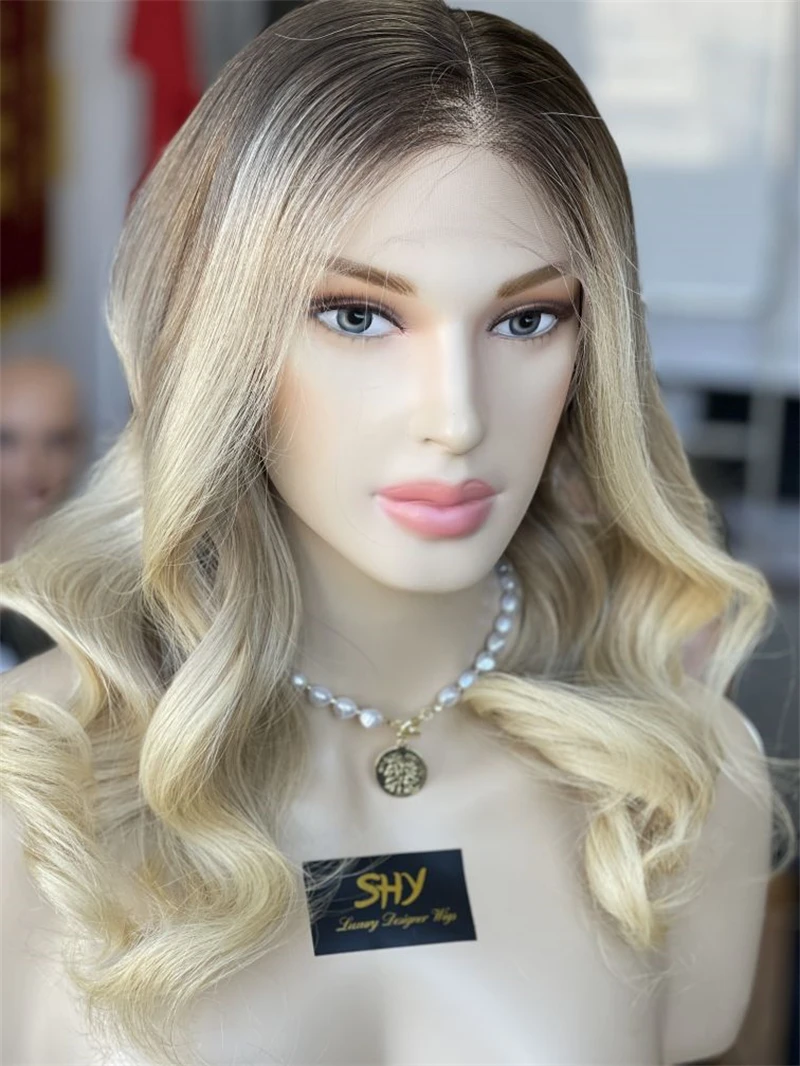 Ombre Ash 613 Blonde Highlight Short Single Knots HD Full Lace Wigs Raw Virgin Human Hair For White Woman