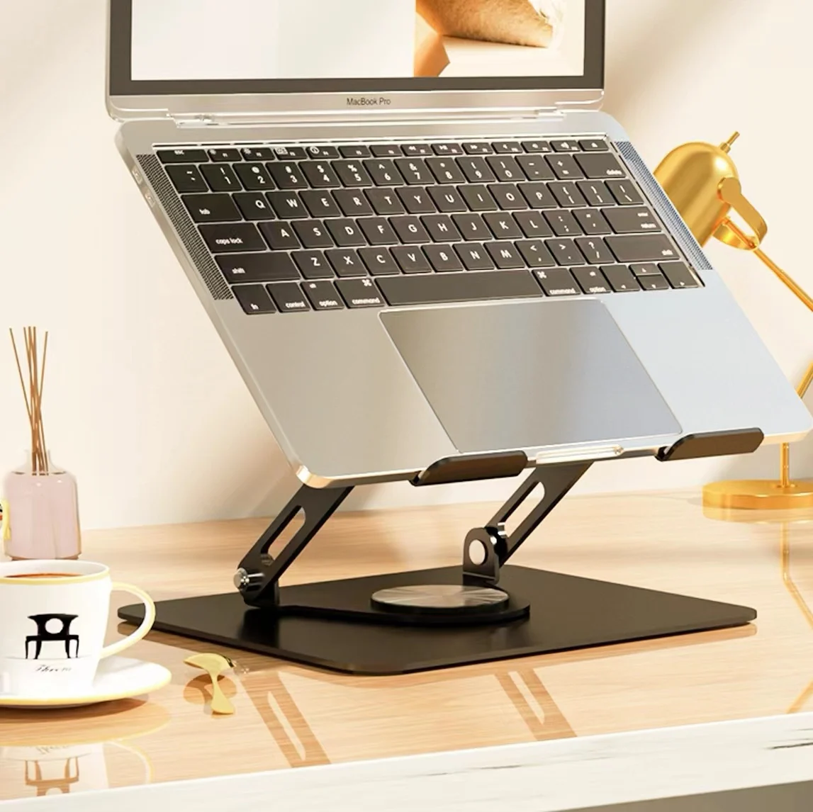 Adjustable Ergonomic Sit to Stand Laptop Stand with 360 Swivel Base Rotating Computer Stand
