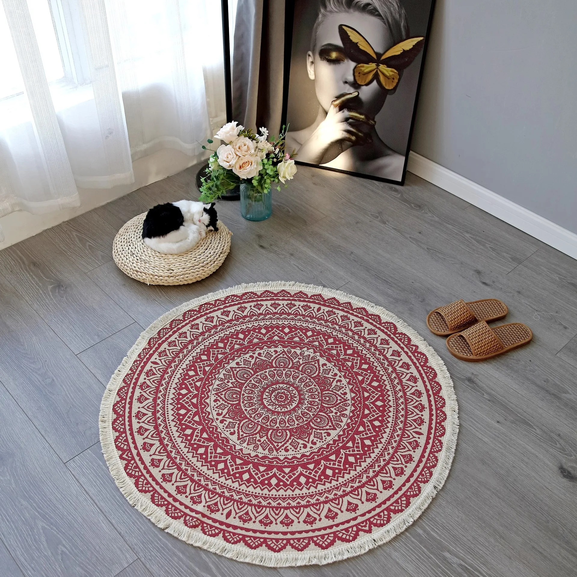 SIPEIEN Mandala Meditation Round home carpets and rugs popular with Fringe Moroccan Cotton Woven Circular carpets for livingroom