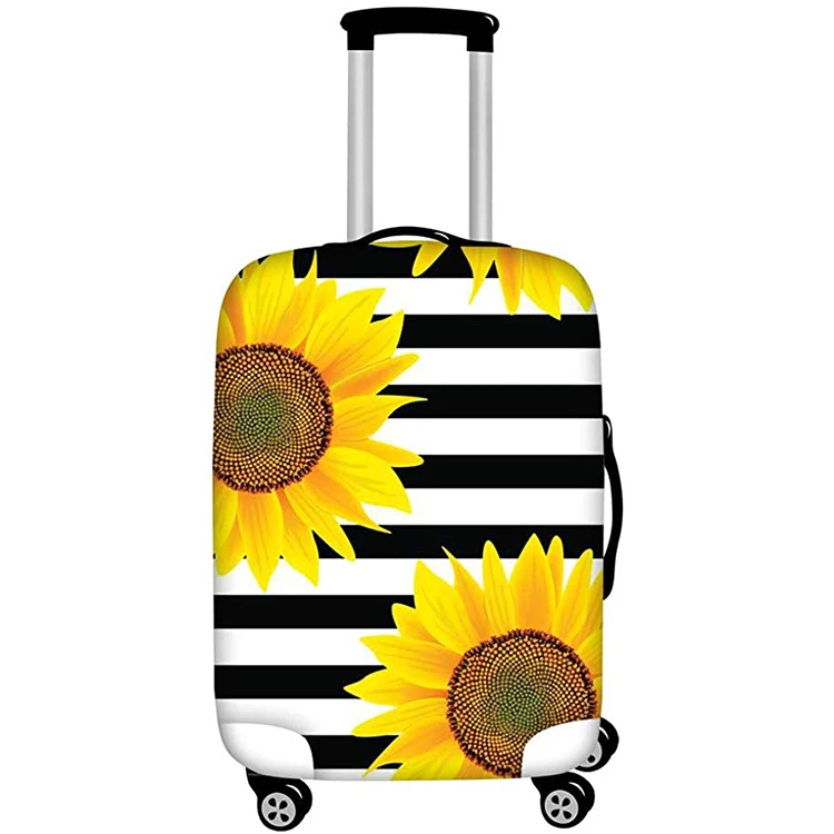 Travel Luggage Suitcase Protective Sunflower Cover,Sublimation Blank White Yellow Floral Luggage Covers/