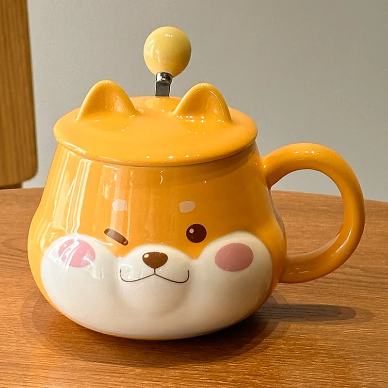 Creative Cute Shiba Inu Ceramic Cup With Lid High-Looking Ins Style Home Couple Water Cup Companion Gift Mug Wholesale