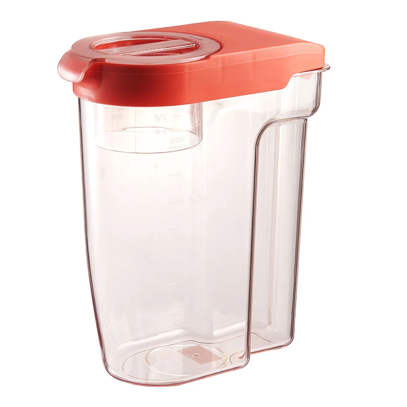 Eco-friendly Airtight Transparent Plastic Dry Food Storage Container with Measuring Cup for Kitchen Sealing Cereal Storage Box