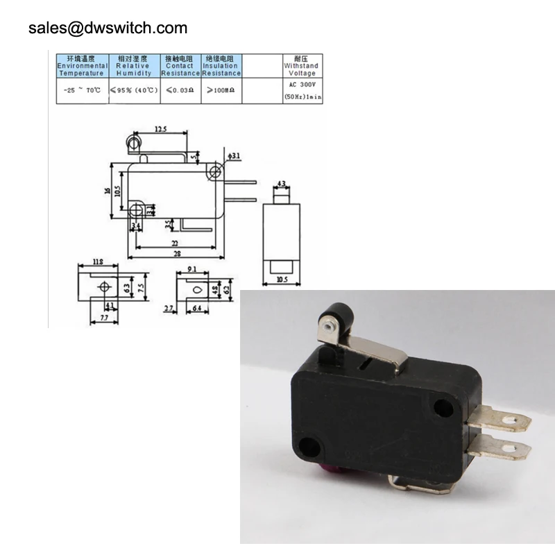 3A 10A 16A 250VAC 10A 12V KW10 Honeywell Omron Waterproof Long Metal Strip Lever Mikroschalter Microswitch Limit Micro Switch