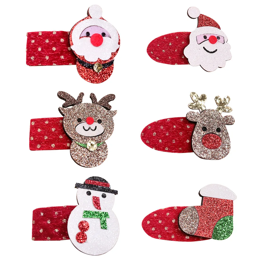 YiYuan Newest Christmas Hair Accessories For Kids Golden Dot Glitter Snap Clips For Girls Children  Red Barrette Baby Hair Clips