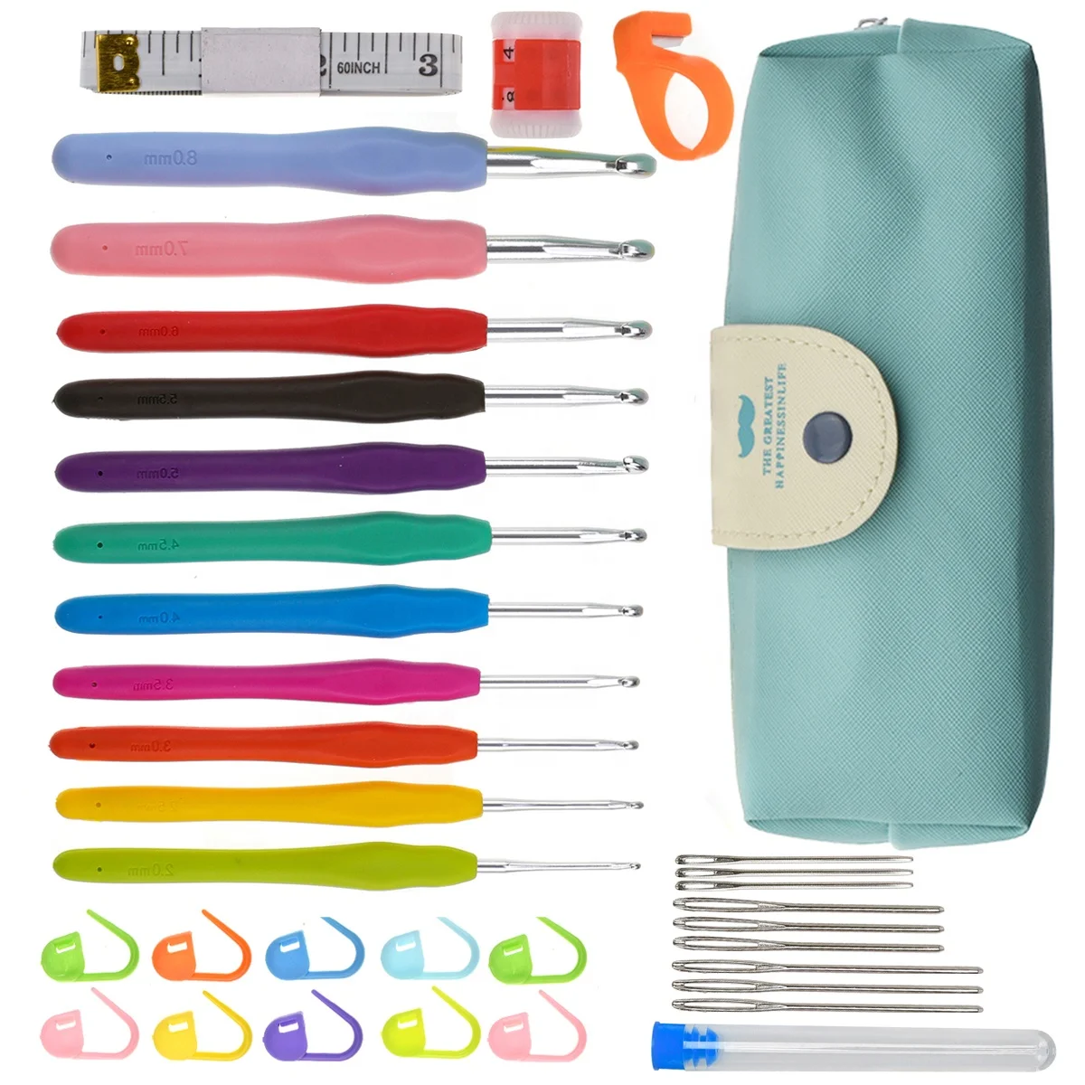 Wholesale Crochet Needle Set Soft Handle Crochet Mustache Bag Accessories Explosive Knitting Tools Crochet Hook Set