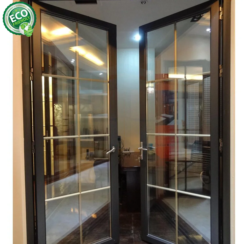 China Manufacturer House Hurricane Approved Tempered Glass Aluminum Profile Frosted Glass Aluminum Swing Doors Casement -