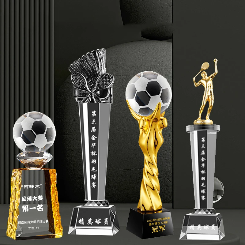 Gold Silver Sports Soccer Custom Crystal Trophy Crystal Trophy Football Golf Crystal Award Trophy Plaque