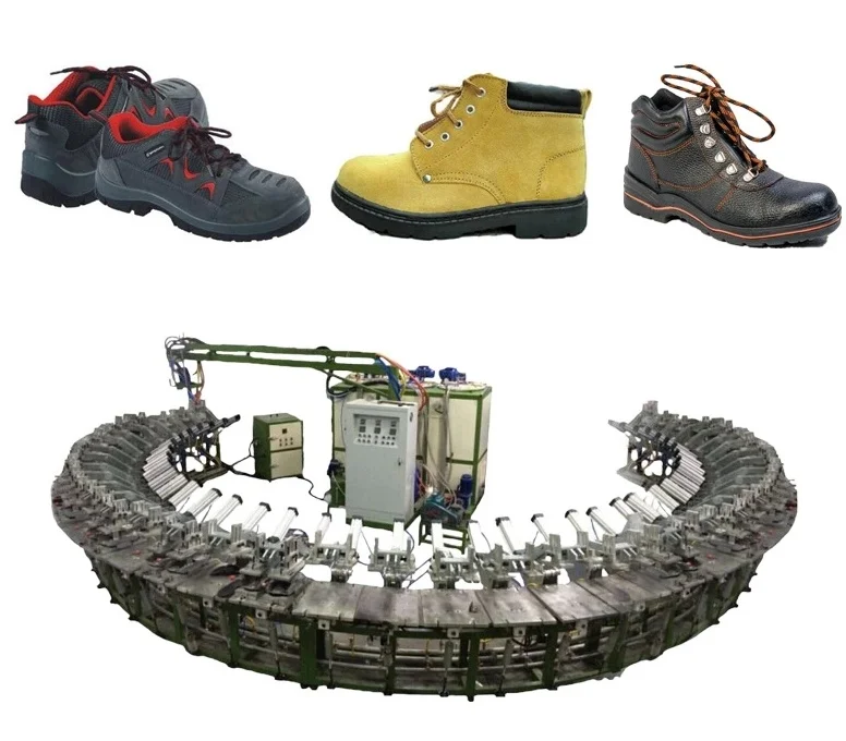 Pu shoe pouring machinery two colors safety shoes production line polyurethane insole foaming injection machine