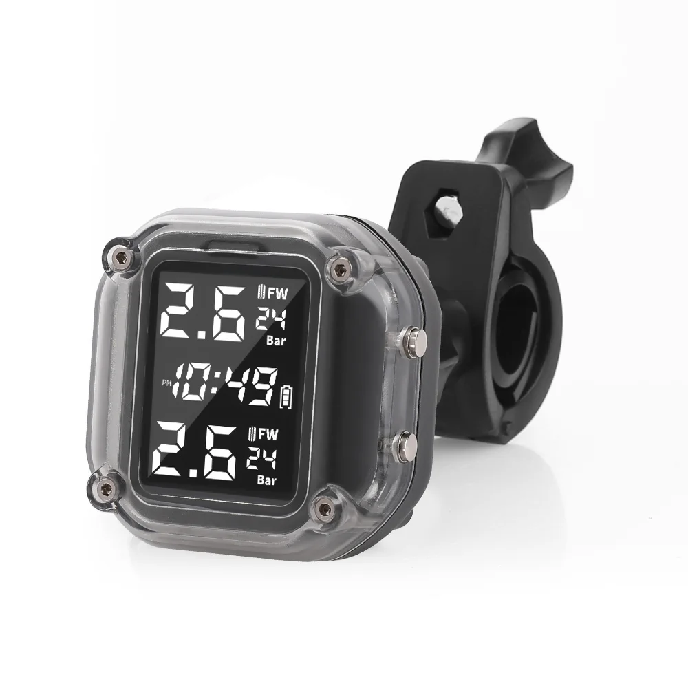 Motorcycle TPMS Magnetic Charging Tire Pressure And Temperature Monitoring System DC5V LCD Color Screen 2Pcs External Sensor