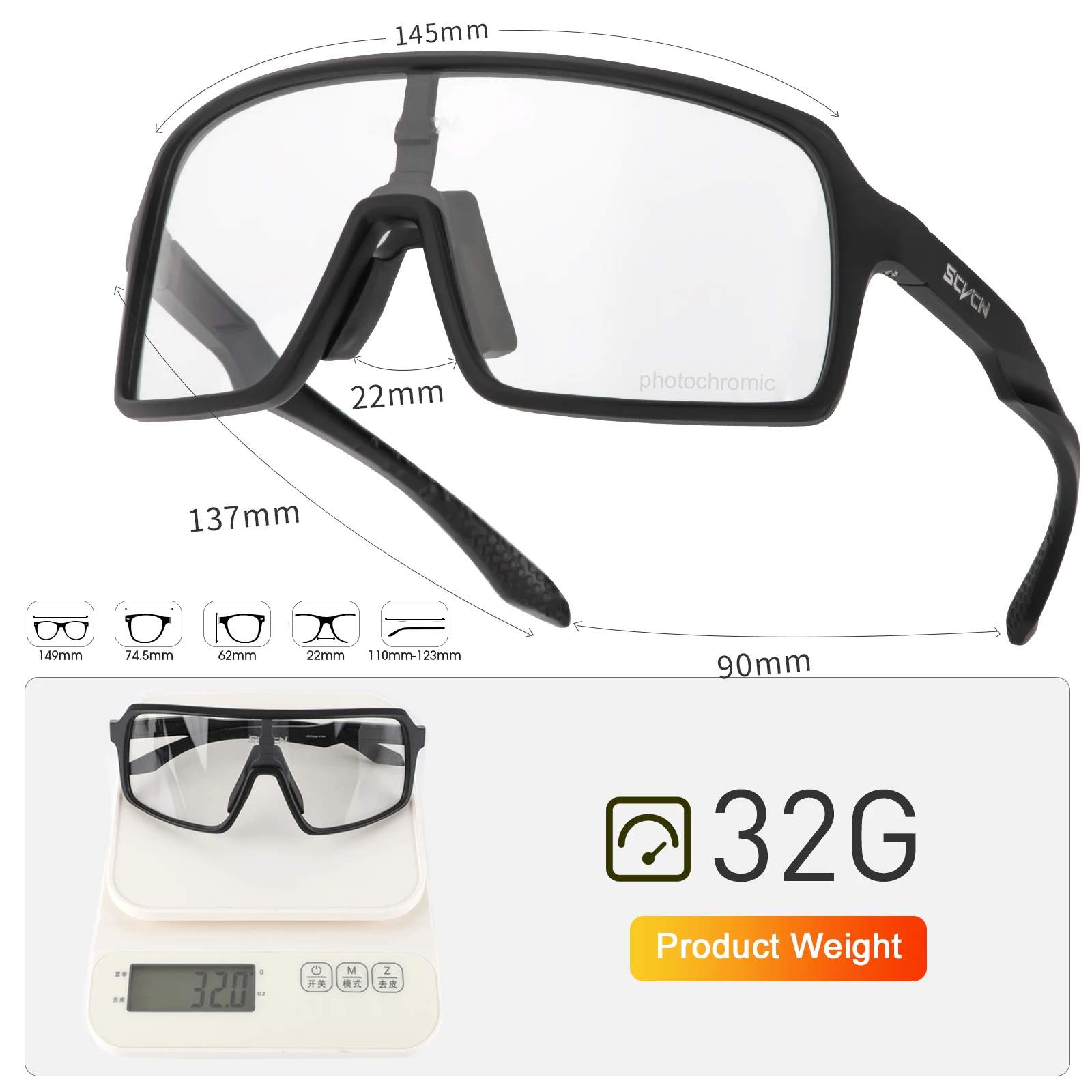 SCVCN Oversize Lens Big View Outdoor Indoor Mountain Bike Photochromic HD Sunglasses TR90 Liftstyle Cycling Sports Eyewear