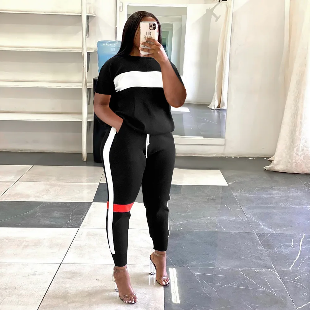 TRUEN Custom logo 2023 new arrival fashion casual Striped sports Jogging suit women two pieces pants set