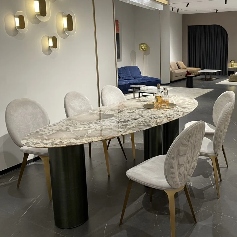 Modern hotel luxury dinning room chair set for furniture Metal stainless steel faux suede fabric restaurant dining chair