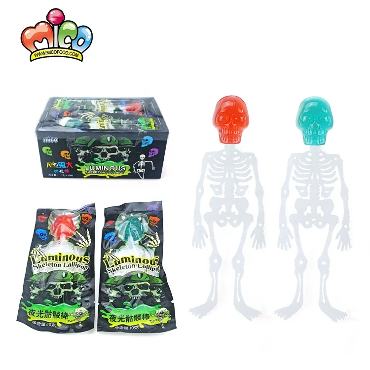 Crazy Halloween Luminous Skeleton Fruit Lollipop Hard Candy Lollipop